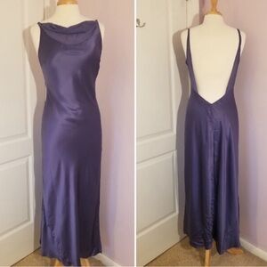 Vintage 90’s Y2K 100% Silk Blue Slip Dress Cowl Neck Silk Dress Low Open Back M